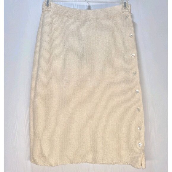 NWT Vtg Crossings USA Knit Pencil Skirt Cream Wool Blend Classic Side Buttons, L